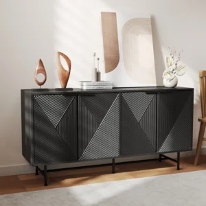 57" Carved Design 4-Door Sideboard Buffet With Storage, Modern Accent Kitchen Storage Cabinet For Living Room, Hallway, Dining Room
